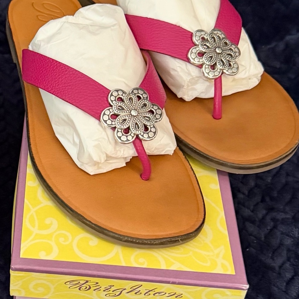 Brighton Pink Sandals with Floral Silver Detail
